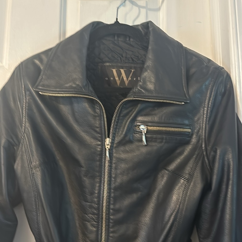 Women’s Winlit New York Black Genuine Leather Belted Jacket Coat Size Small - Picture 3 of 9